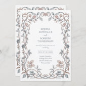 Erfenis Victoriaanse Blush Stof Blauw Bloemig Huwe Kaart (Voorkant / Achterkant)