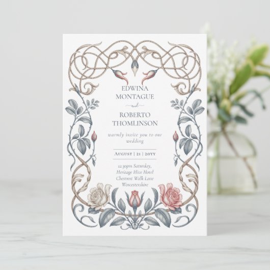 Erfenis Victoriaanse Botanische Bloemige Roos Brui Kaart (Staand voorkant)