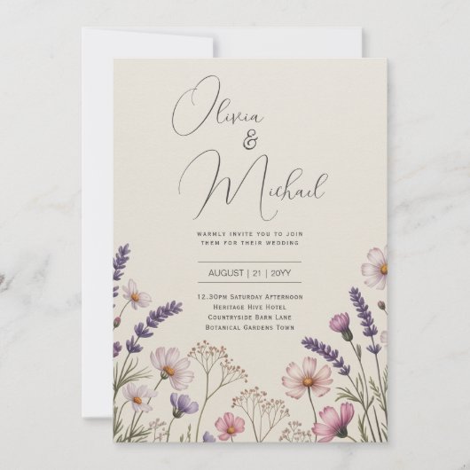 Erfenis Wilde Bloem Lavendel Blos Roestige Huwelij Kaart (Voorkant)