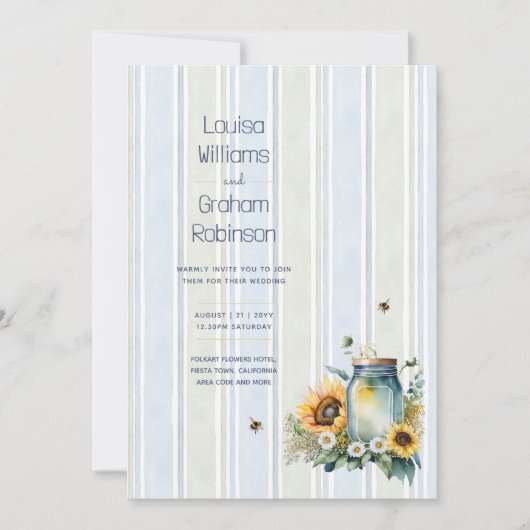 Erfenis Zonnebloem en Bij Metsglazen Bruiloft Kaart (Voorkant)