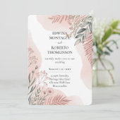 Erfenisroze en saliegroene botanische bruiloft kaart (Staand voorkant)