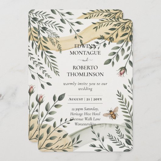 Erfgoed Bij en Olijf Botanische Trouwdag Kaart (Voorkant / Achterkant)