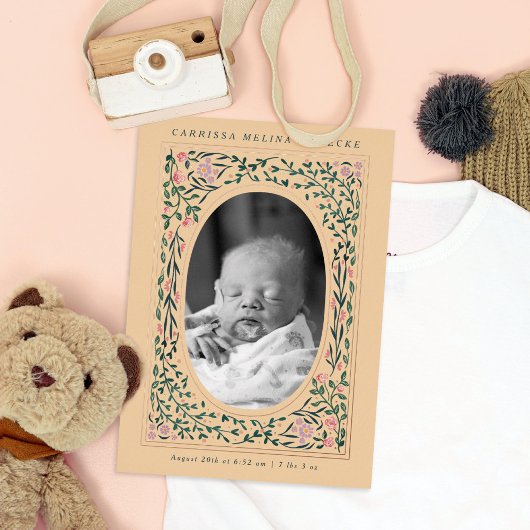 Erfgoed Bloemen Lijst Ovaal Foto Geboorte Folie Uitnodiging