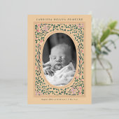 Erfgoed Bloemen Lijst Ovaal Foto Geboorte Folie Uitnodiging (Staand Voorkant)
