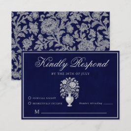 Erfgoed Bloemenvase Klassiek Navy Huwelijk RSVP Kaartje