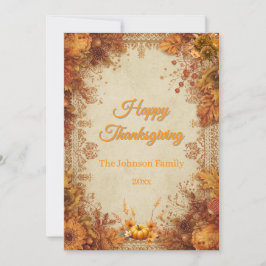 Erfgoed Bloemige Elegante Damast Thanksgiving Feestdagenkaart