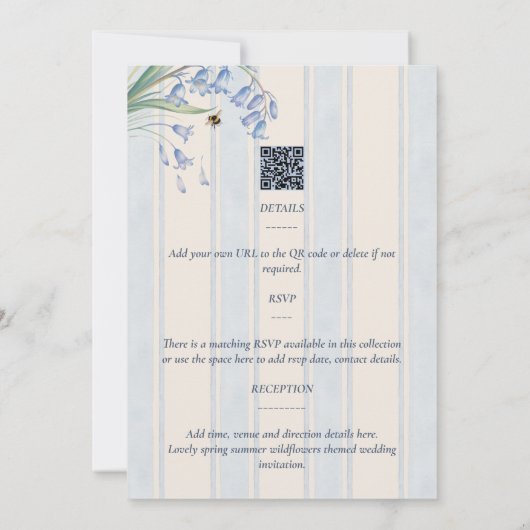 Erfgoed Bluebells Bees Blue Crème Bloem Bruiloft Kaart (Achterkant)