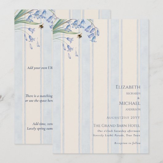 Erfgoed Bluebells Bees Blue Crème Bloem Bruiloft Kaart (Voorkant / Achterkant)