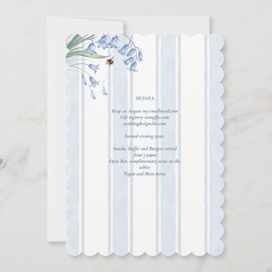 Erfgoed Bluebells Bijen Bloemrijke Strepen Bruilof Kaart (Achterkant)