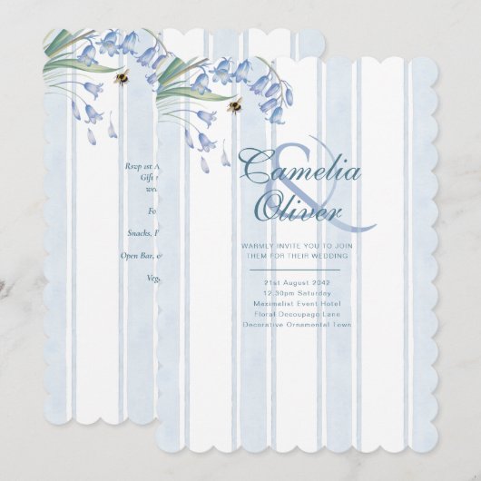 Erfgoed Bluebells Bijen Bloemrijke Strepen Bruilof Kaart (Voorkant / Achterkant)