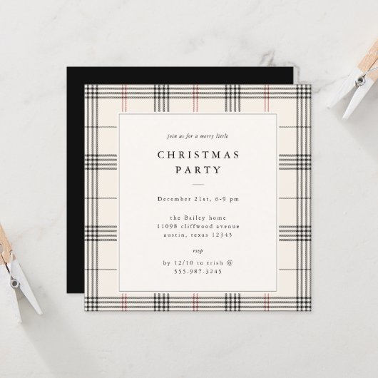 ERFGOED | Crème Tartan Kerstfeest Kaart (Voorkant / Achterkant in situ)