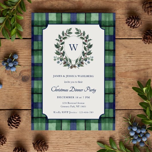 Erfgoed Crest Tartan Kerst Dinnerfeest Kaart
