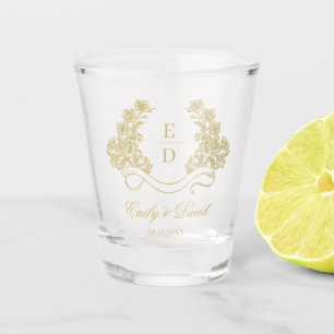 Erfgoed Gouden Bloemige Monogram Vintage Trouw Shot Glas