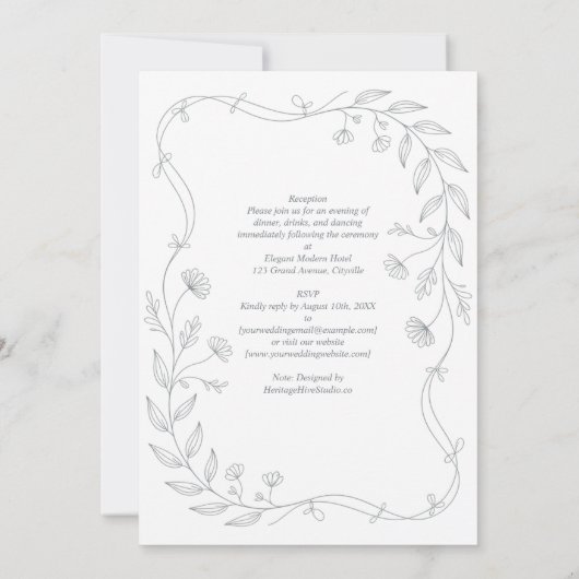 Erfgoed Handgetekend Bloemig blad Minimalistische  Kaart (Achterkant)