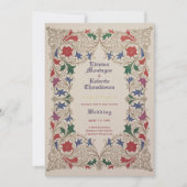 Erfgoed Middeleeuwse Bloem Bruiloft Paars Rood Gou Kaart (Voorkant)