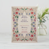 Erfgoed Middeleeuwse Bloem Bruiloft Paars Rood Gou Kaart (Staand voorkant)