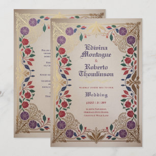 Erfgoed Middeleeuwse Bloemige Trouw Paars Rood Gou Kaart