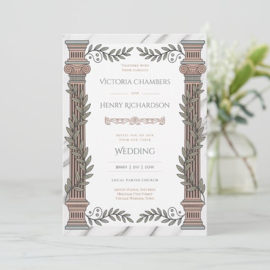 Erfgoed | Neoklassieke Grieks-Romeinse Trouwdag Kaart (Staand voorkant)