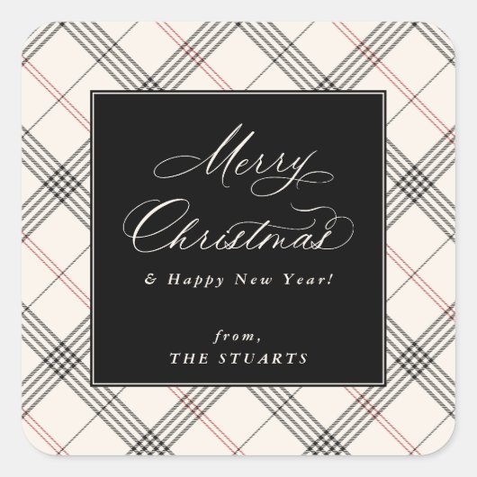 ERFGOED | Neutraal Tartan Kerstmis Vierkante Sticker (Voorkant)