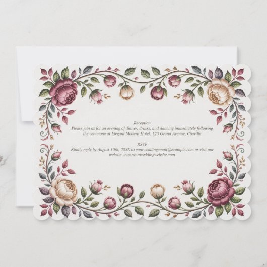 Erfgoed Victoriaanse Bloemige Trouwroos Horizontaa Kaart (Achterkant)