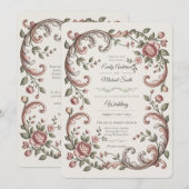 Erfgoed | Victoriaanse Blush Rococo Bloemige Bruil Kaart (Voorkant / Achterkant)