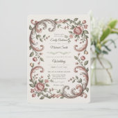 Erfgoed | Victoriaanse Blush Rococo Bloemige Bruil Kaart (Staand voorkant)