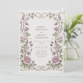 Erfgoed Victoriaanse Botanische Roos Bruiloft Kaart (Staand voorkant)