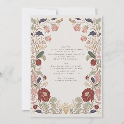 Erfgoed William Morris geïnspireerde trouwbloemen  Kaart (Achterkant)