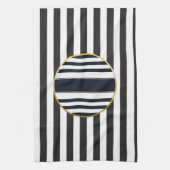 Erfstripe (zwart + wit) Gouden Monogram Theedoek (Verticaal)