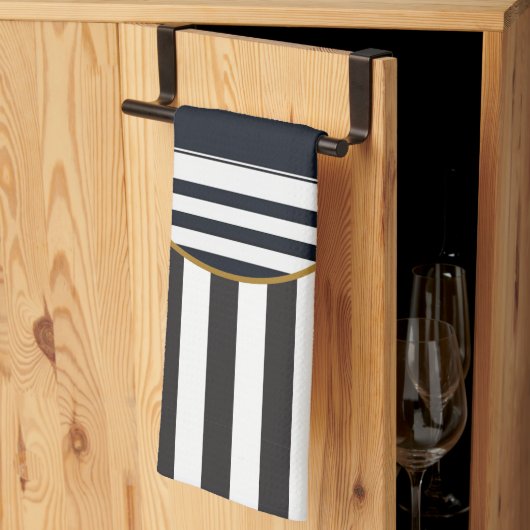 Erfstripe (zwart + wit) Gouden Monogram Theedoek (Derde Gevouwen)