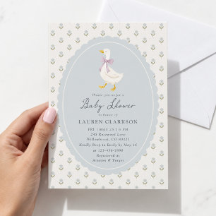 Erfstuk Gans Bloem Cottage Baby Shower Uitnodiging