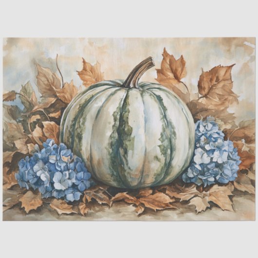 Erfstuk Pompoen Blauwe Hortensia Tissuepapier (Voorkant)