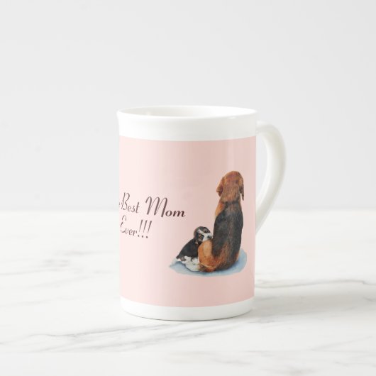 erg schattige puppy beagle met mam hond porselein kop (Voorkant rechts)