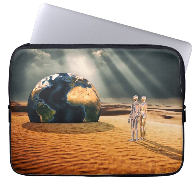 Ergens Anders – Naar de Wereld Kijkend Laptop Sleeve (Voorkant)