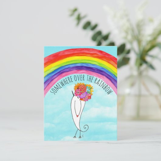 Ergens boven het regenboog Wenskaart Aankondiging (Staand voorkant)