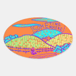 Ergens / Ergens doedelen op sinaasappel Ovale Sticker