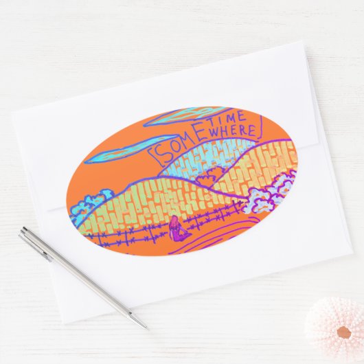 Ergens / Ergens doedelen op sinaasappel Ovale Sticker (Envelop)