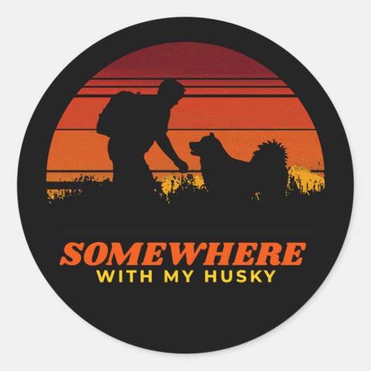 Ergens met mijn Siberische Husky Mannen Ronde Sticker (Voorkant)