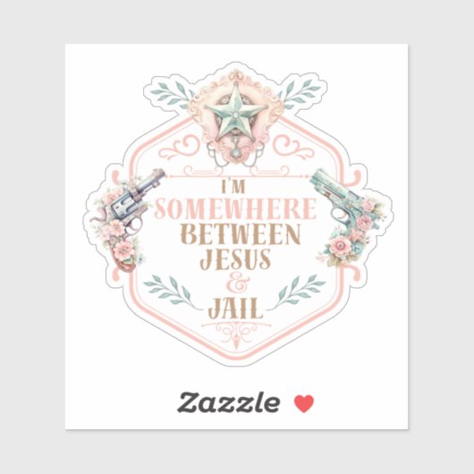 Ergens tussen Jezus en de gevangenis grappig Sticker (Vel)