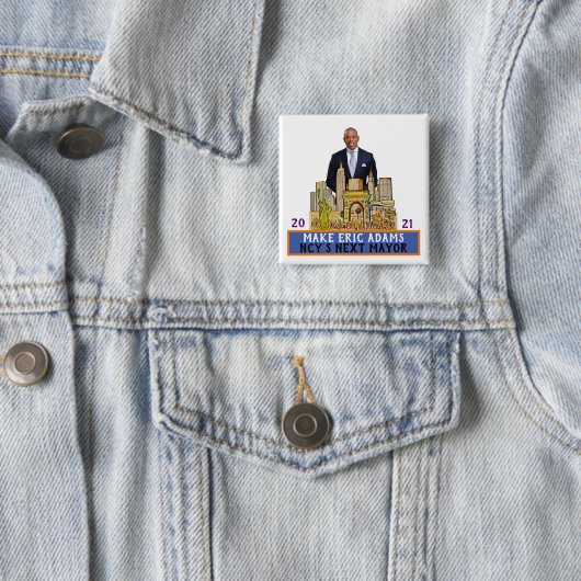 Eric Adams 2021 NYC Mayor Vierkante Button 5,1 Cm (In situ)