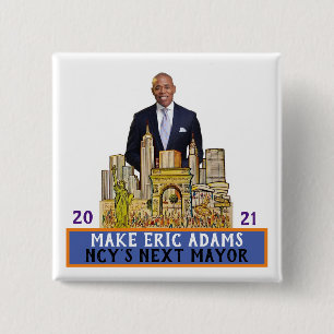 Eric Adams 2021 NYC Mayor Vierkante Button 5,1 Cm