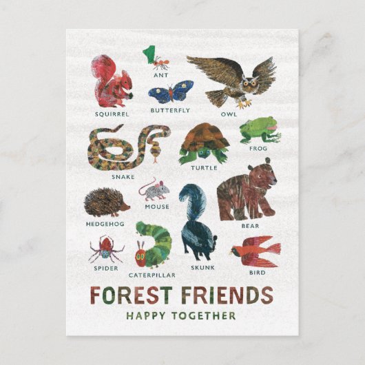 Eric Carle | Bosvrienden gelukkig samen Briefkaart (Voorkant)