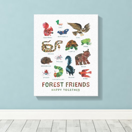 Eric Carle | Bosvrienden gelukkig samen Canvas Afdruk (Insitu (Houten vloer))