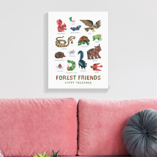 Eric Carle | Bosvrienden gelukkig samen Canvas Afdruk (Insitu (Woonkamer))