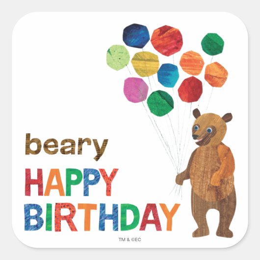 Eric Carle | Bruin Beer - boer Happy Birthday Vierkante Sticker (Voorkant)