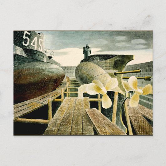 Eric Ravilious art, onderzeeërs in Dry Dock Briefkaart (Voorkant)