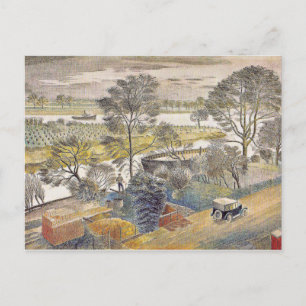 Eric Ravilious art, River Thames, Chiswick Eyot Briefkaart