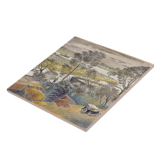 Eric Ravilious art, River Thames, Chiswick Eyot Tegeltje (Zijkant)