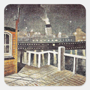 Eric Ravilious art, S.S. Brighton Leaving Newhaven Vierkante Sticker