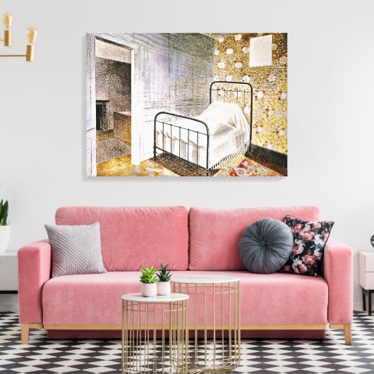 Eric Ravilious art, The Bedstead Canvas Afdruk (Insitu (Woonkamer))